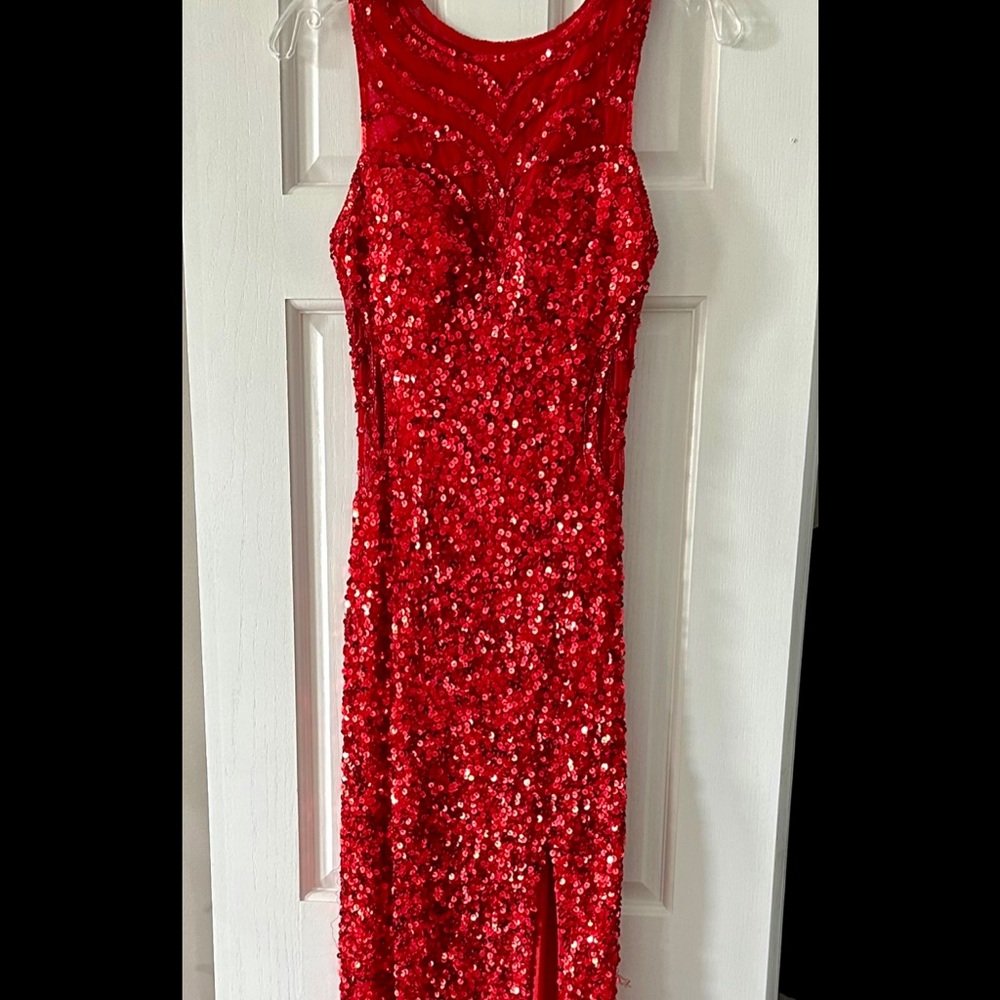 Primavera Red Sequin Prom Dress Size 2 unaltered.  LIKE NEW